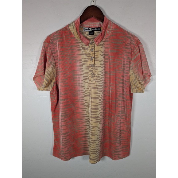 Jamie Sadock Shirt Womens XL Red Yellow Beige Button Up Golf Performance - Picture 1 of 8